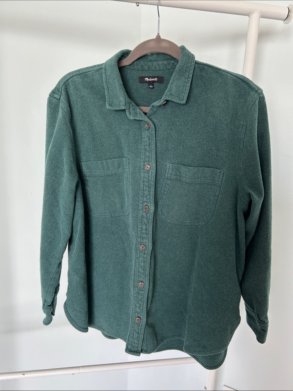 Madewell Women’s FlannelButton-Front Shirt Jacket in Deep Green